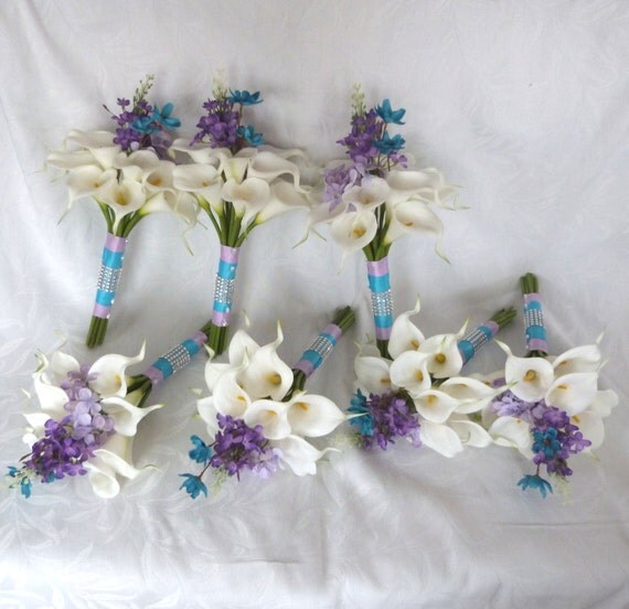 Calla lily wedding bouquet calla lily turquoise and lilac