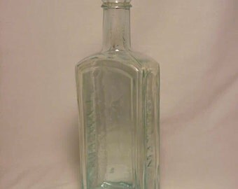 c1870s Lawson's Curative, Cork Top Aqua Blown Glass Cure Medicine Bottle