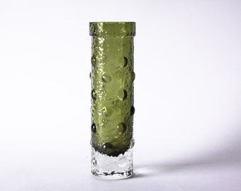Vintage Finnish Green Textured Glass Vase - Tamara Aladin for Riihimaki/ Riihimäen Lasi Oy 60s
