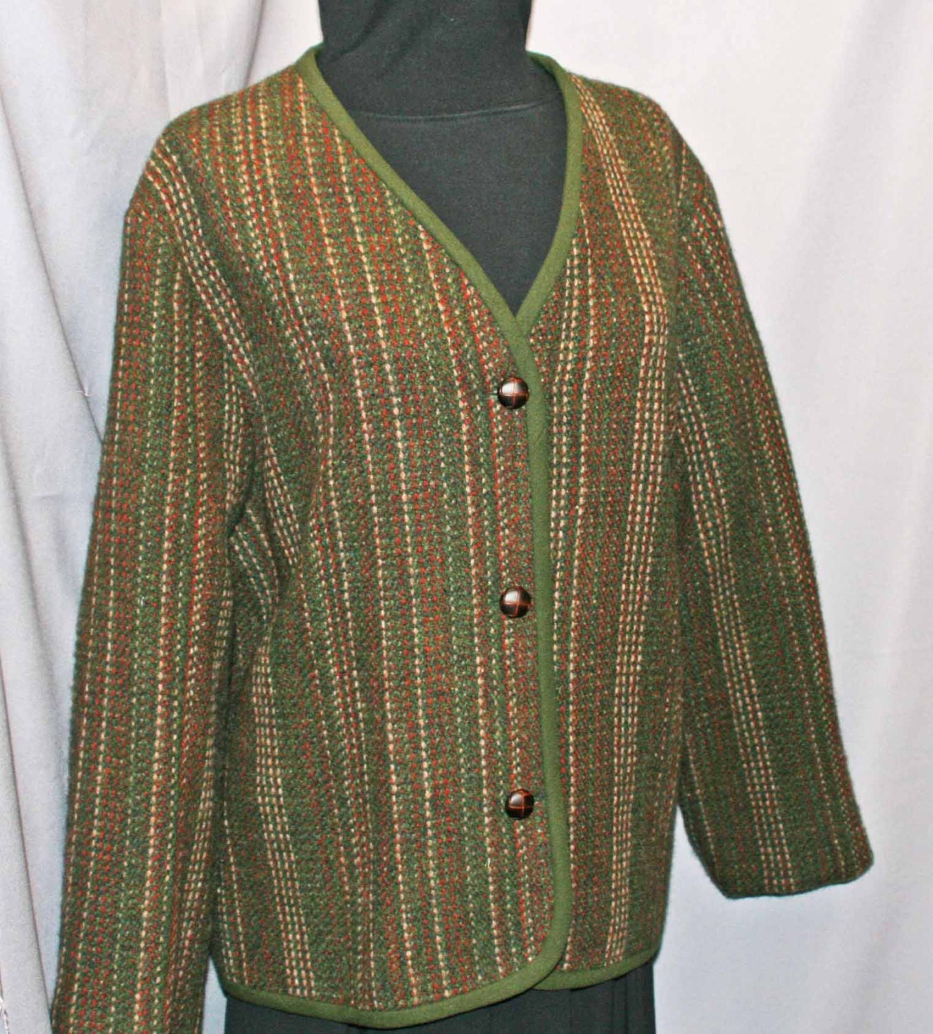 Wool hand woven jacket autumn brown green by countryweaverdesigns