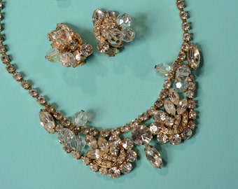 Vintage 1960s Rhinestone Juliana Necklace Earrings AB Crystal Bridal Fashions