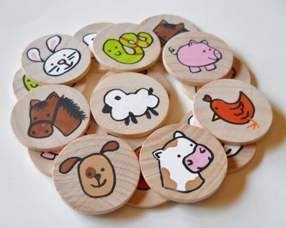 Memory Game, Farm Animals, Waldorf toy, Game, Stocking Stuffer