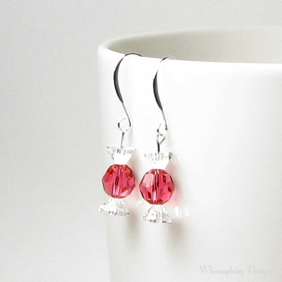 Pink Candy Earrings Pink Swarovski Crystal Earrings Wrapped