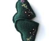 Hand Warmers Emerald Green with Crewel Embroidered Flowers Recycled Wool Heart Rice Handwarmers