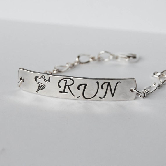 Run bracelet sterling silver running id by TheSilverArtisan