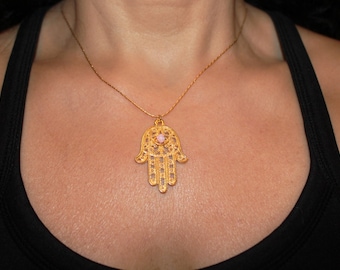 Hamsa necklace, Charm necklace, evil eye jewelry, gold hamsa charm, hamsa charm necklace, gold hamsa