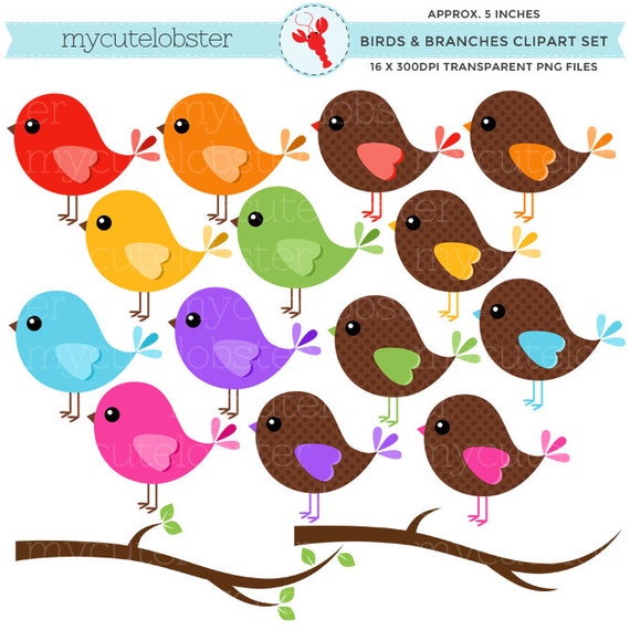 Birds Clipart Set clip art set of rainbow birds branches