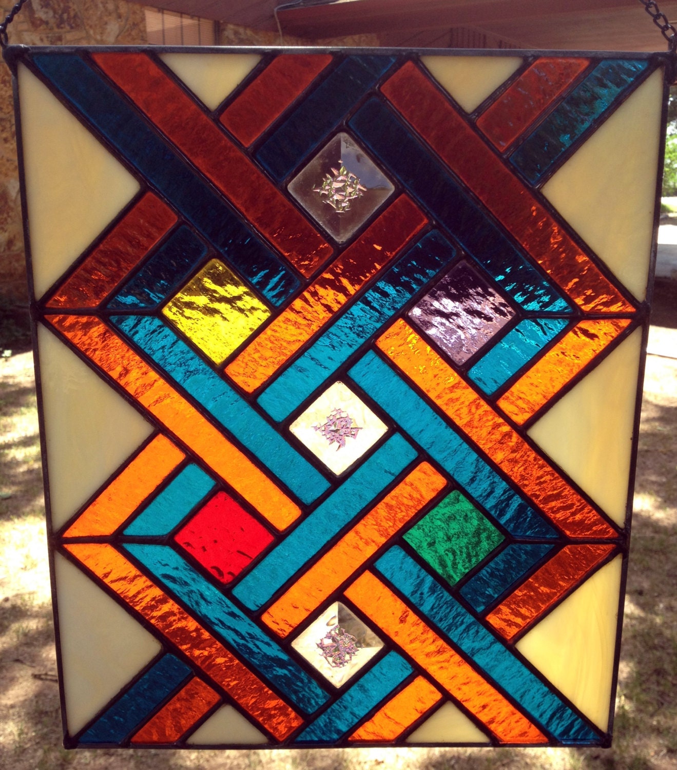 Contemporary Stained Glass Panel Colorful by PeaceLuvGlass