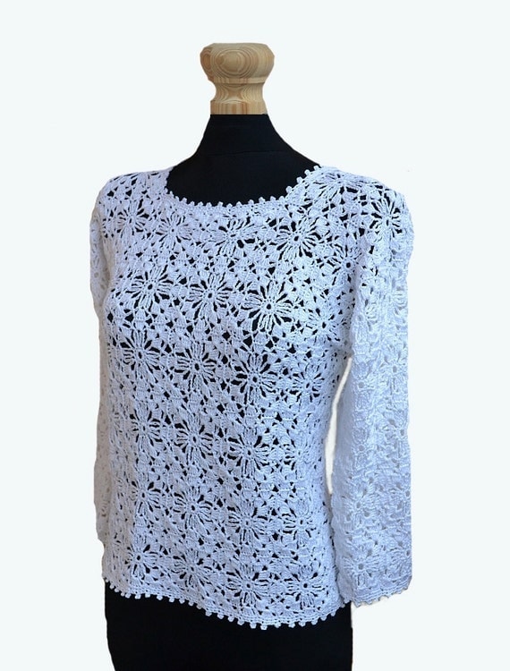 White Crochet sweater crochet blouse lace sweater made to
