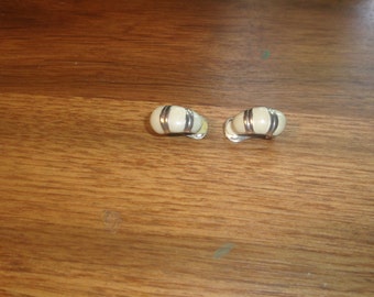 vintage clip on earrings silvertone ivory enamel