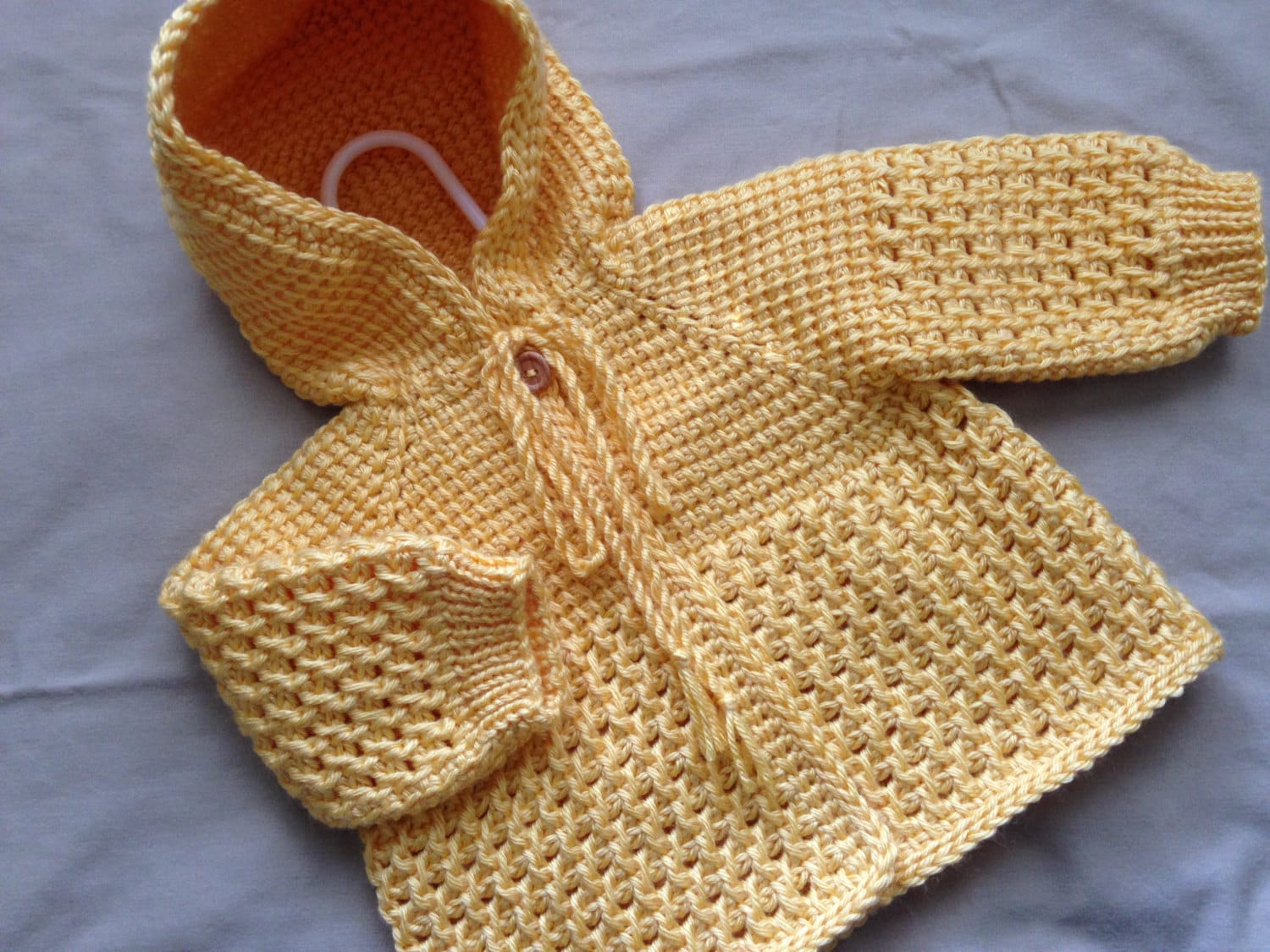 Yellow Crochet Baby Sweater with Hood Tunisian Crochet