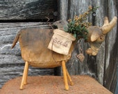 Grungy, Primitive Goat - Crow in Seed Bag - Sprigs of Preserved Oregano and Sweet Annie