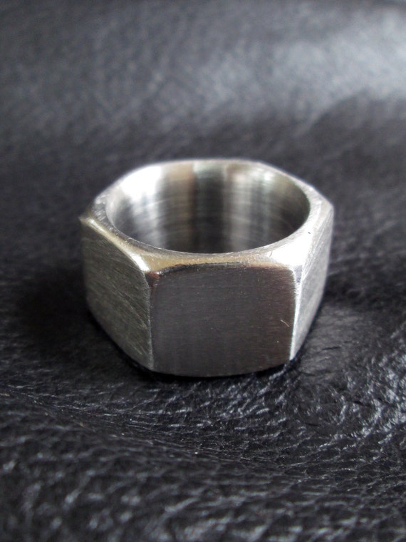 Hex nut ring size 8.5 chunky industrial stainless steel band