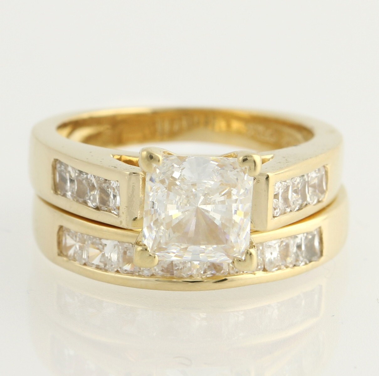 CZ Engagement Ring & Wedding Band Set – 14k Yellow Gold Cubic Zirconias ...