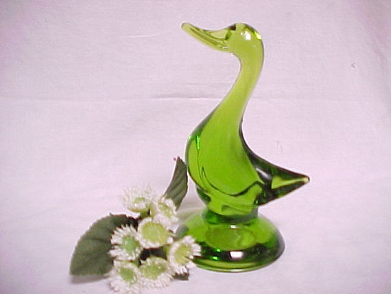 Viking Glass Duck Figurine Epic Line Avocado Green 1960s 1970s