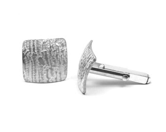 Birch Bark Sterling Silver Cufflinks - Nature Inspired Gifts - Cuff Links For Men - Wedding Cufflinks