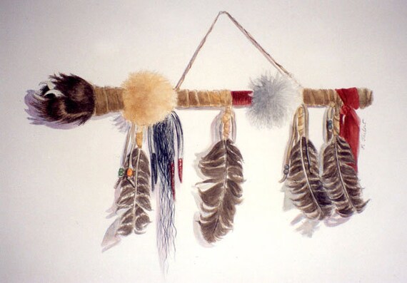 Native+American+Talking+Stick+Craft Native American, Shoshone Talking Stick Art Print from Watercolor ...