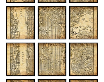 New York City Map 12 Panel New York City Manhattan Street Map Vintage Grunge