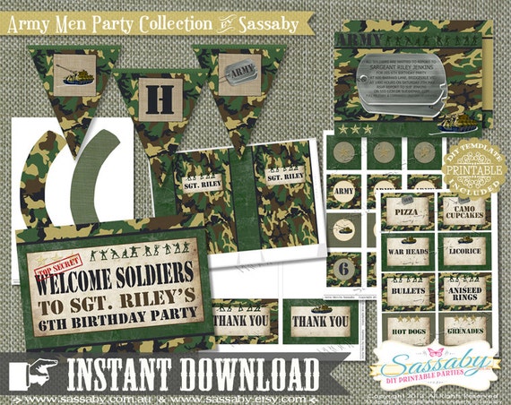 Army Men Party Collection - INSTANT DOWNLOAD - Editable & Printable Birthday Party Decorations by Sassaby Il_570xn