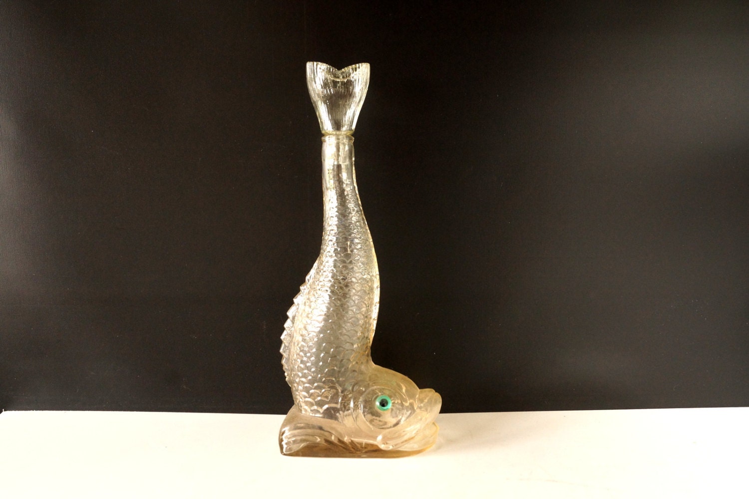 Vintage Fish Shaped Decanter in Pink Tinted Glass by ThirdShift