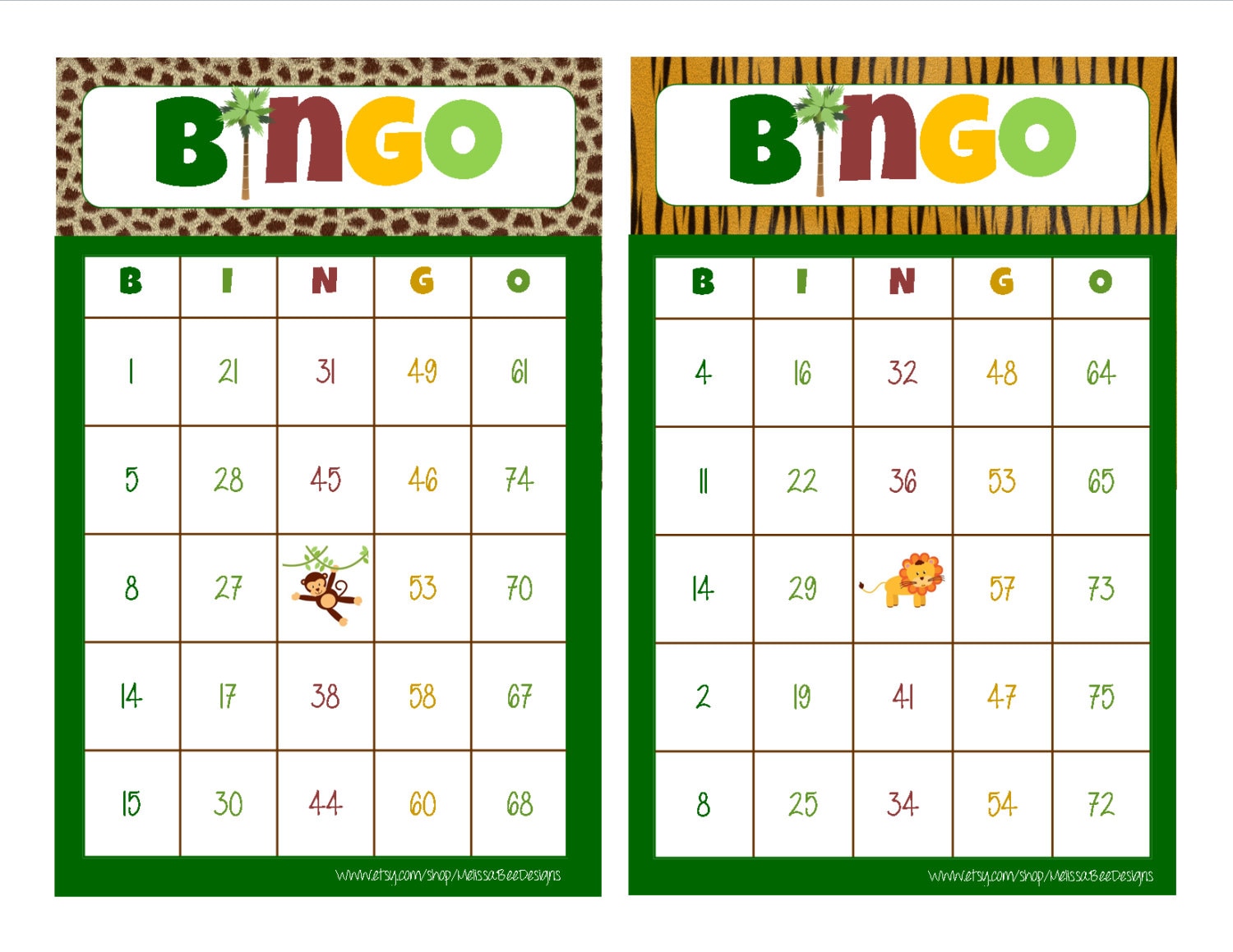 Instant Download Jungle Theme Bingo Cards 40 By Melissabeedesigns