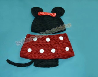 Chapeau Minnie Mouse Fille Au Crochet – Avec Tresses – Multicolore (neuf Sans étiquette)