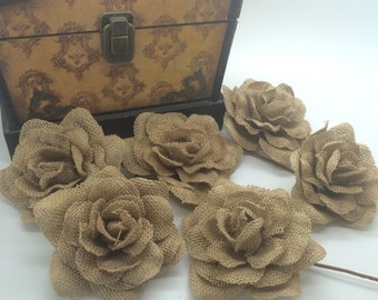 Natural Burlap rose buds burlap flowers rustic vintage wedding decorations wreath corsage table decor( 3 pcs)-CHOOSE SIZE - 3" , 3.5" OR 4"