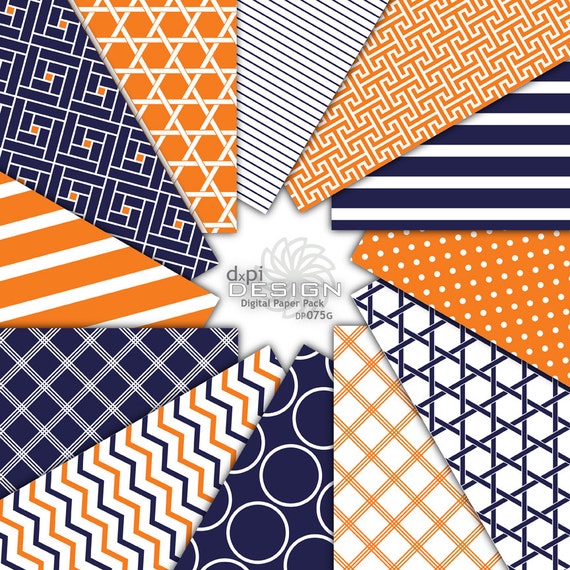 Orange and Navy Digital Paper and Printable Backgrounds