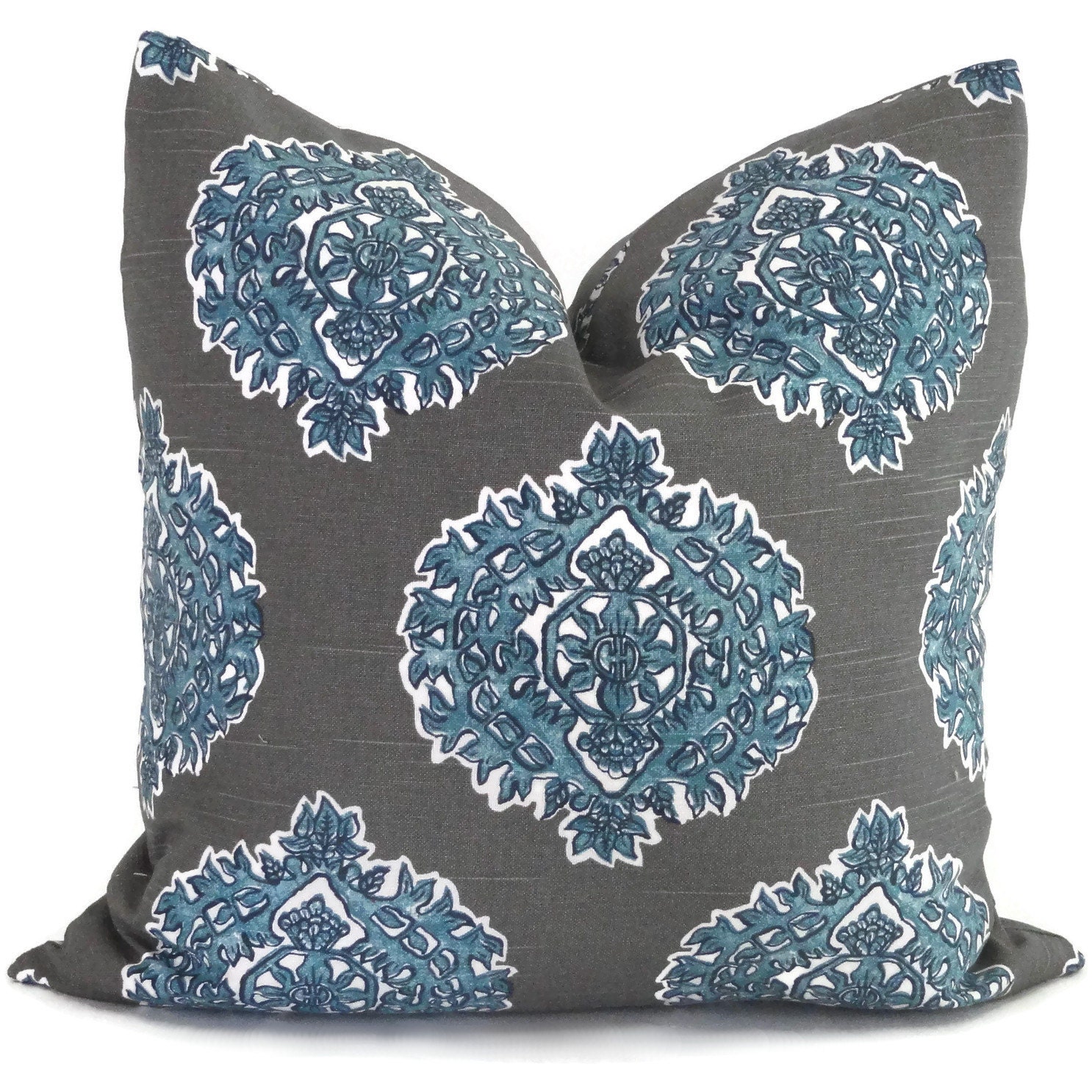 Indigo Madras Seaside Batik Decorative Pillow Cover by PopOColor