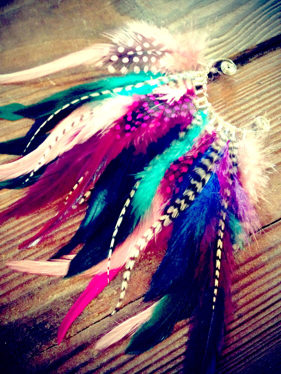 Handmade Feather Ear Cuff EarringGrizzly Feathers Colorful