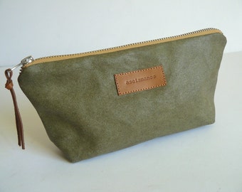 Handmade olive green/ khaki resin canvas pencil case-organizer /gift for daughter-gift for boyfriend-gift for dad-gift for mom