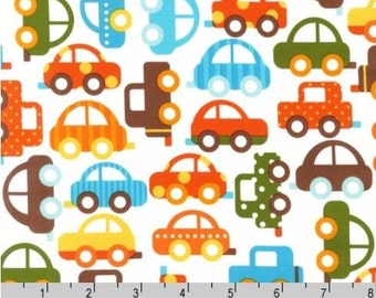 Ready, Set, Go! Bermuda Cars - Organic Cotton Fabric by Ann Kelle from Robert Kaufman