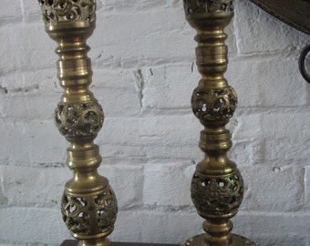 Sale Vintage Brass Ornate Candle Holders - Pair