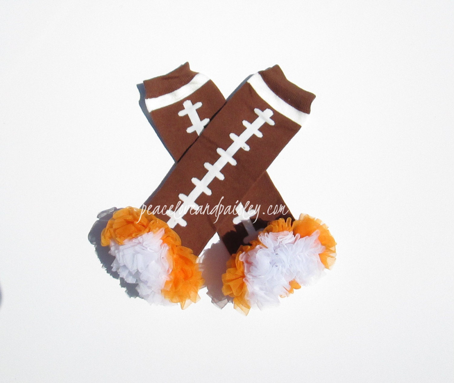 Orange and White Chiffon Ruffled Football Leg Warmers Vols