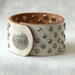 Leather Cuff Bracelet - Elegant Women's Winter White with over 50 Handset Sparkling Rivets - OOAK