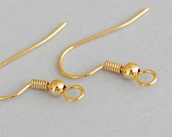 12 Pairs / 24 GOLD 18mm French / Fish hook EARWIRES w/ Ball Coil and Open Loop - Nickel Free Iron Ear Wire for Earrings - USA Seller - 5090