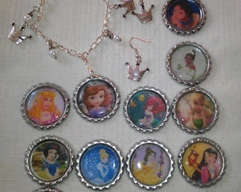 Princess Set of bracelet, earrings and 15 charm pendants: sophia, anna ...