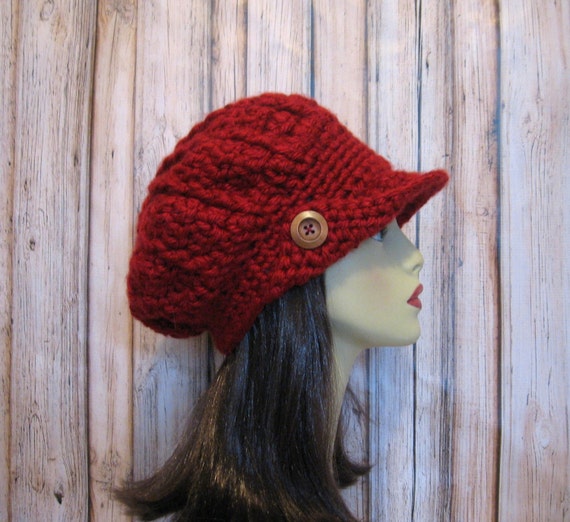 Maroon Newsboy Hat Dark Red Knit News boy Maroon Crochet