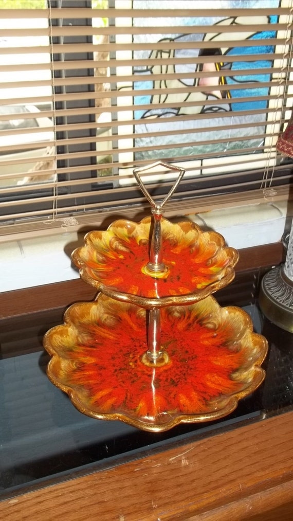 Vintage California Pottery Tidbit Tray Two Tier Serving Tray