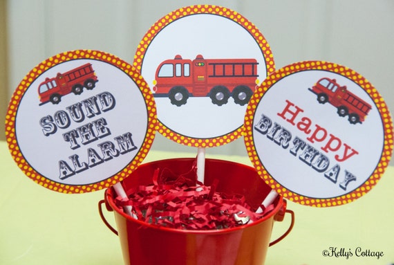 Fire Truck Birthday 4 Inch Party Circles, Instant Download, Printable, Digital Il_570xn