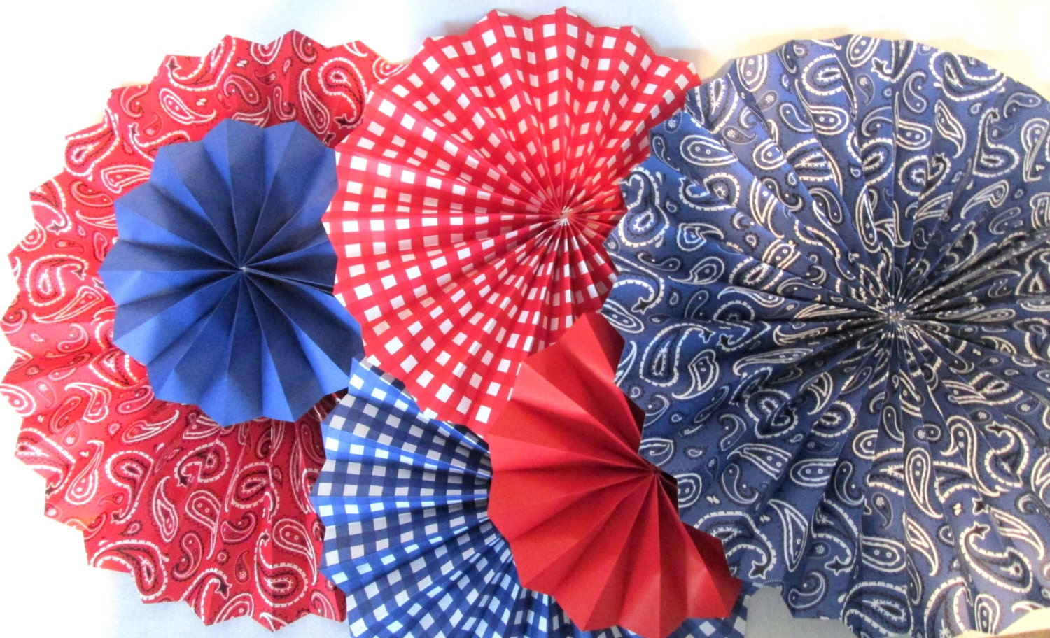 Hanging Paper Fans Rosettes Hanging Pinwheels in Red White and