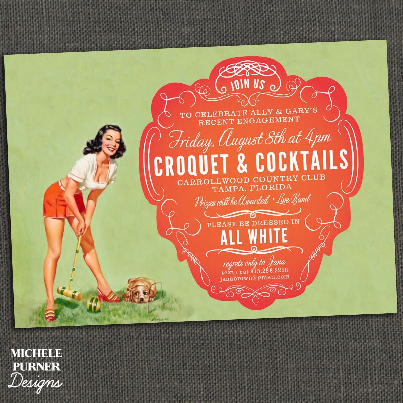 CROQUET Invite Pin Up Any Occasion by michelepurnerdesigns