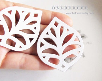 Painting Series - 41x50mm Pretty White Leaf Wooden Charm/Pendant MH226 04