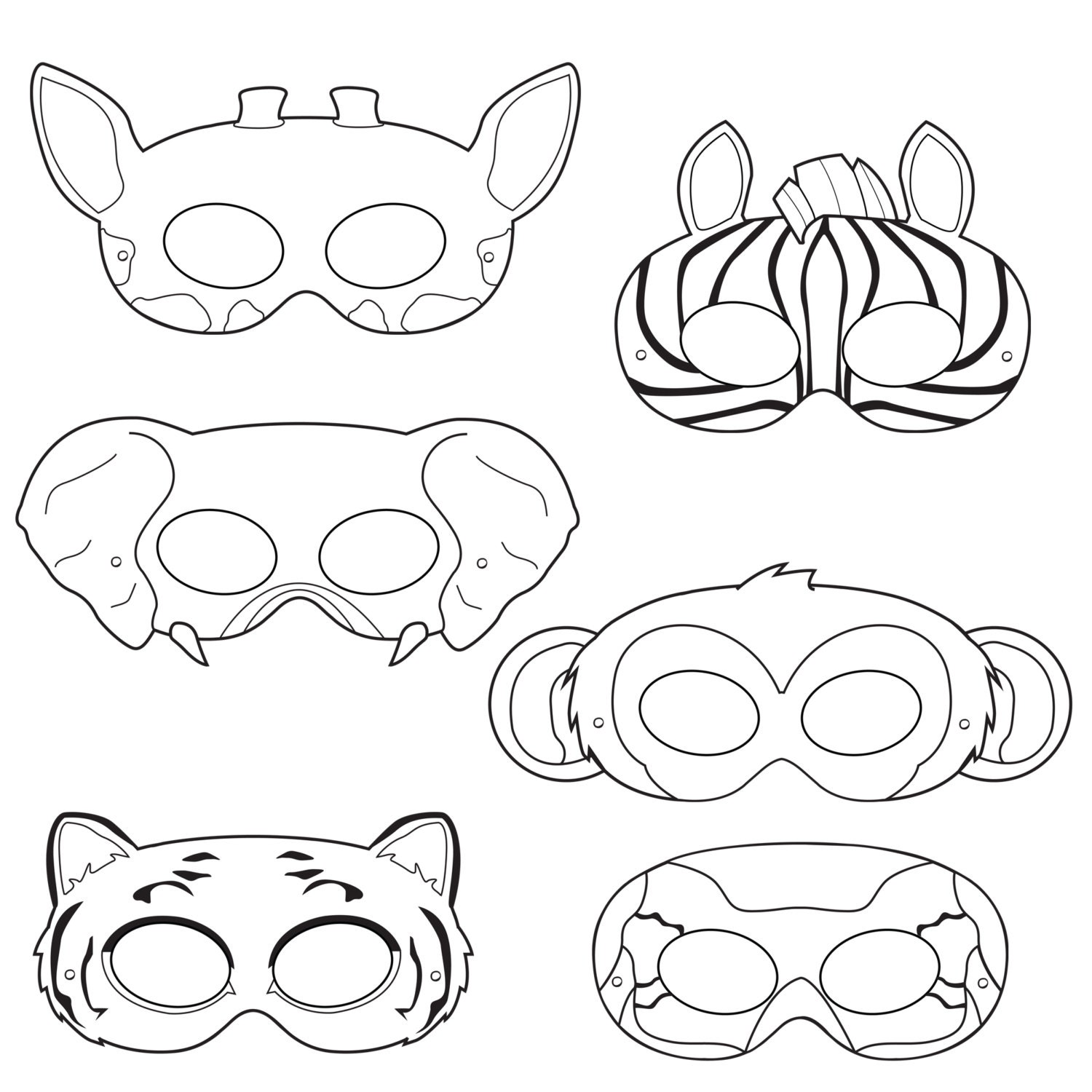 Jungle Animals Coloring Masks Monkey Mask Elephant Mask