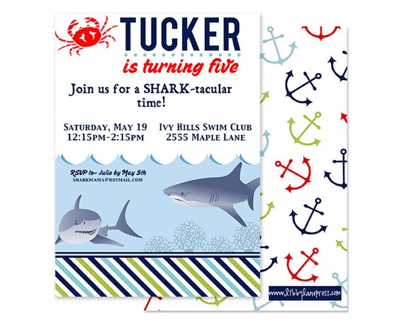 SHARK Birthday Party, Nautical, Anchors, Digital or Printed Invitation Il_570xn