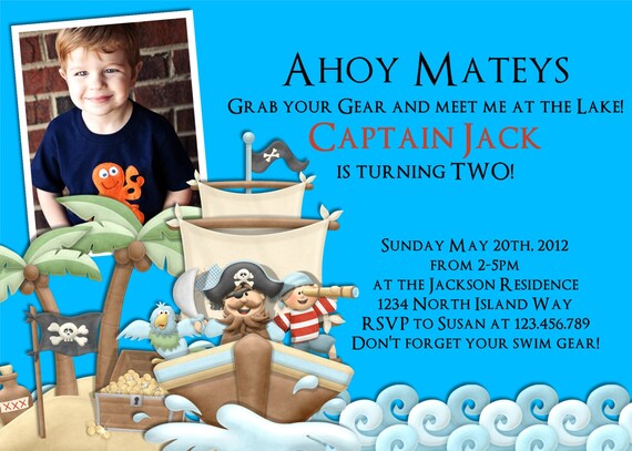 Pirate Ship Boy Birthday Invitation Nautical Blue Custom Printable Photo Invite Il_570xn