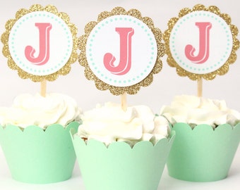 ... Personalized Monogram Letter Cupcake Toppers Girls Birthday Party