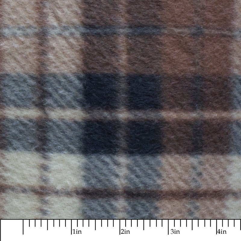 Brown Plaid Print Fleece Fabric by the yard