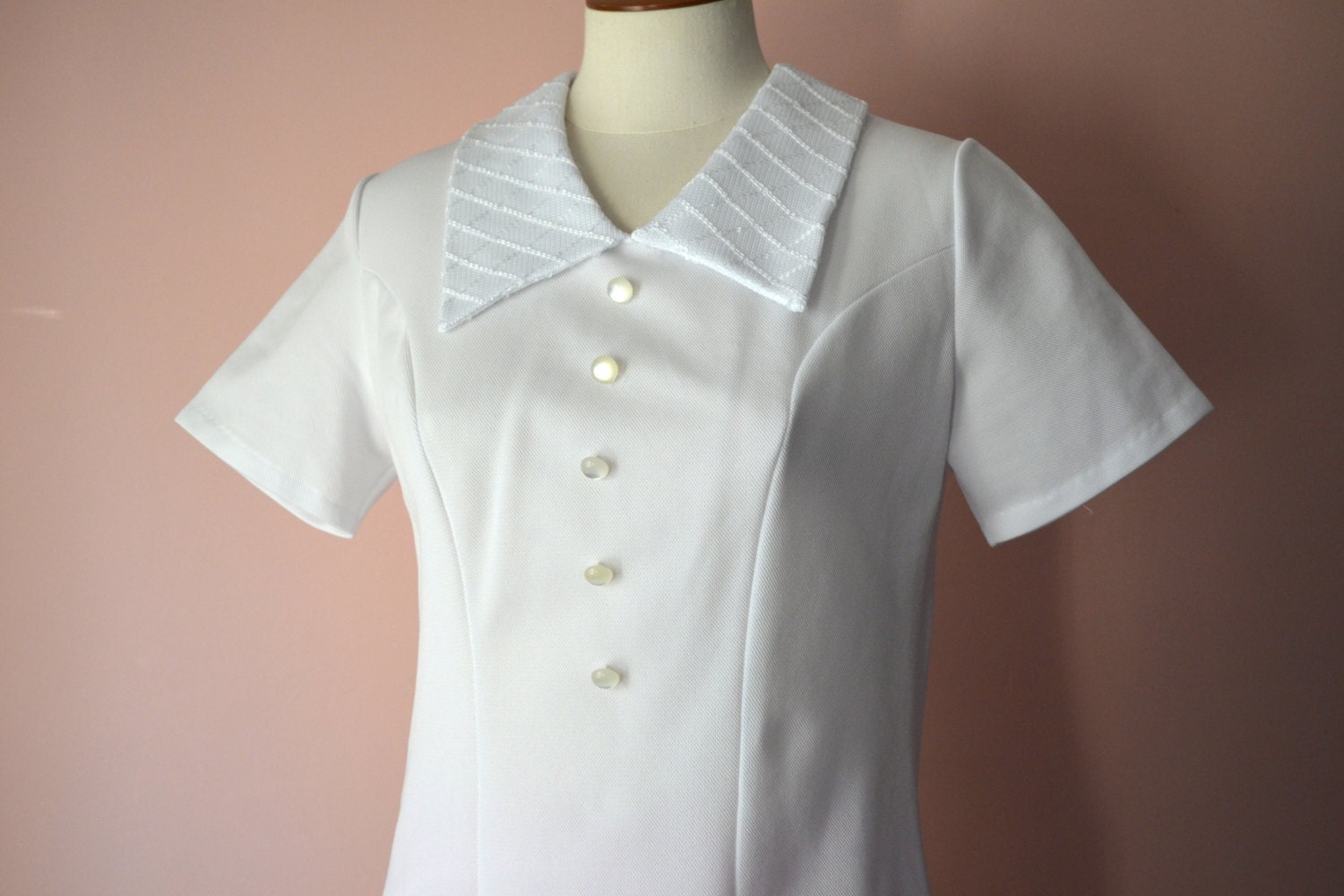 70's Nurses Uniform Costume Vintage White Zip Back Dress