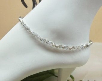 Silver AB Crystal Anklet Crystal Ankle Bracelet Gray Ankle Bracelet 925 Sterling Silver or Plated Ankle Jewelry BuyAny3+Get1 Free